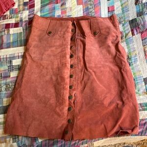 Suede button down skirt